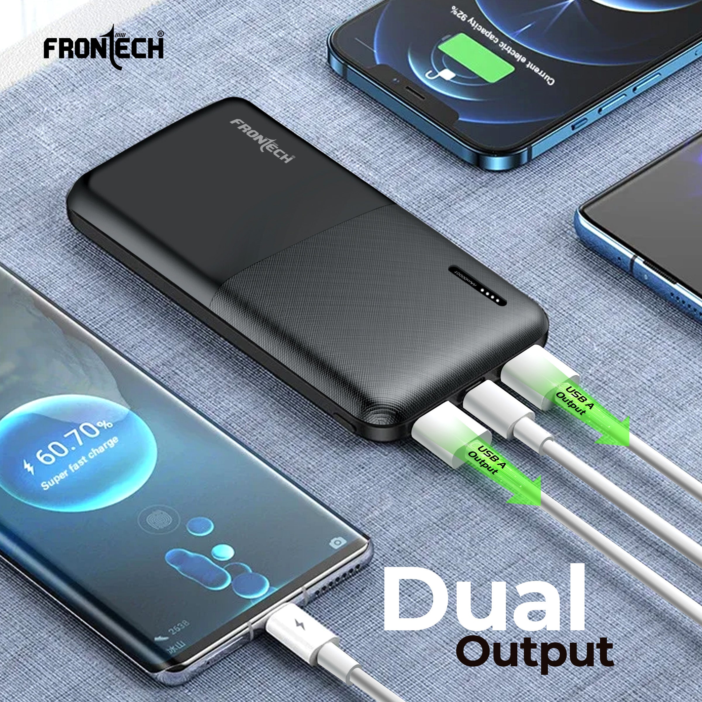 Frontech 10000 mAh Li-ion Power Bank with LED Indicator, Dual USB (PB-0007) Frontech 10000 mAh Li-ion Power Bank with LED Indicator, Dual USB (PB-0007)